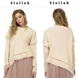 #136 STALLAH Woven Knit Fringe Sweater in Oatmeal